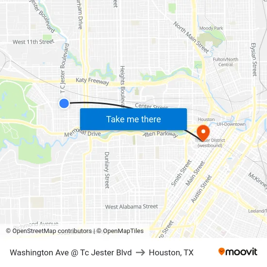 Washington Ave @ Tc Jester Blvd to Houston, TX map