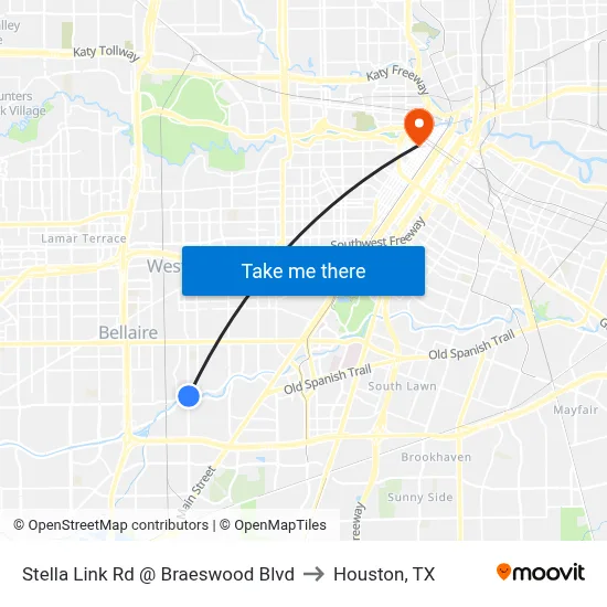 Stella Link Rd @ Braeswood Blvd to Houston, TX map