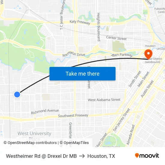 Westheimer Rd @ Drexel Dr MB to Houston, TX map
