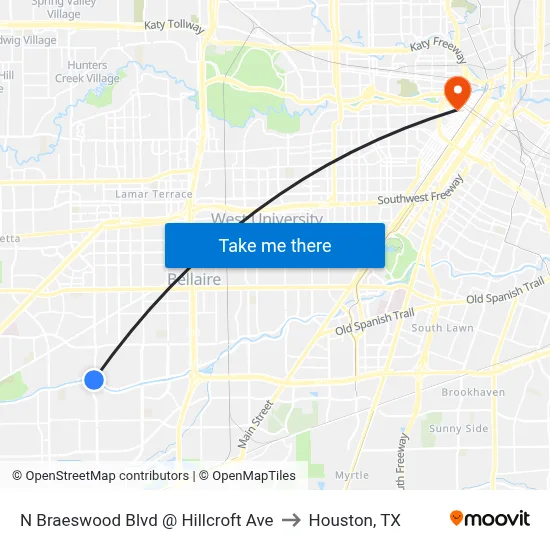 N Braeswood Blvd @ Hillcroft Ave to Houston, TX map