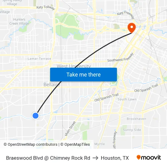 Braeswood Blvd @ Chimney Rock Rd to Houston, TX map