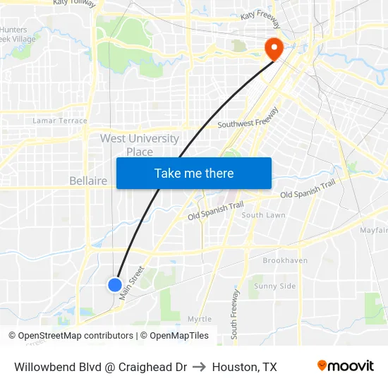 Willowbend Blvd @ Craighead Dr to Houston, TX map