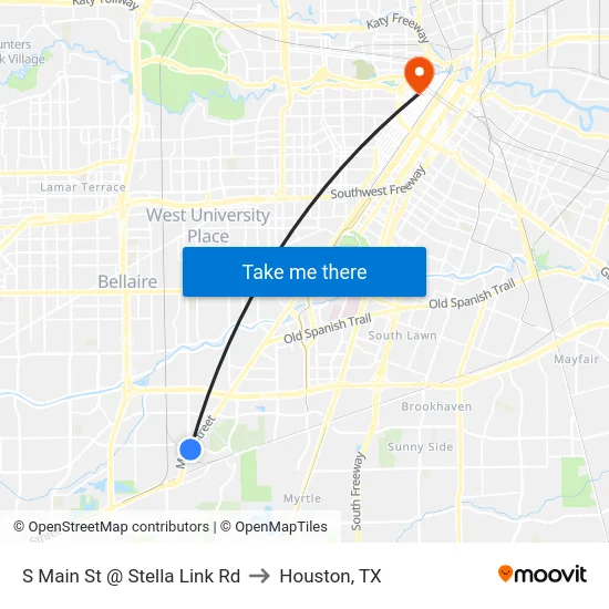 S Main St @ Stella Link Rd to Houston, TX map