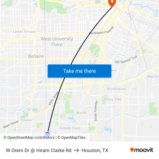 W Orem Dr @ Hiram Clarke Rd to Houston, TX map