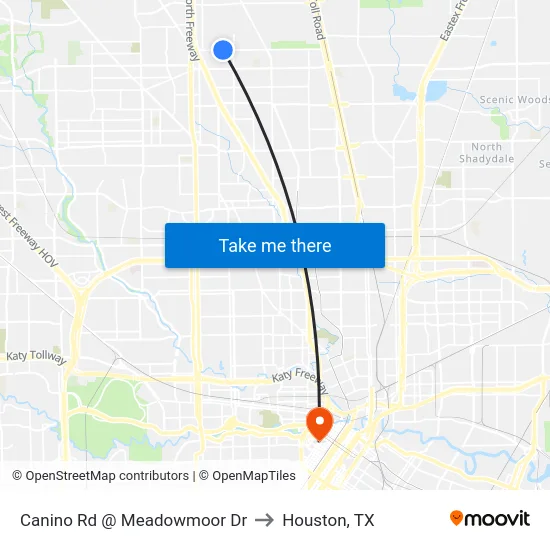 Canino Rd @ Meadowmoor Dr to Houston, TX map