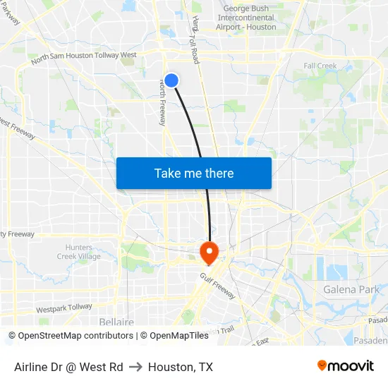Airline Dr @ West Rd to Houston, TX map