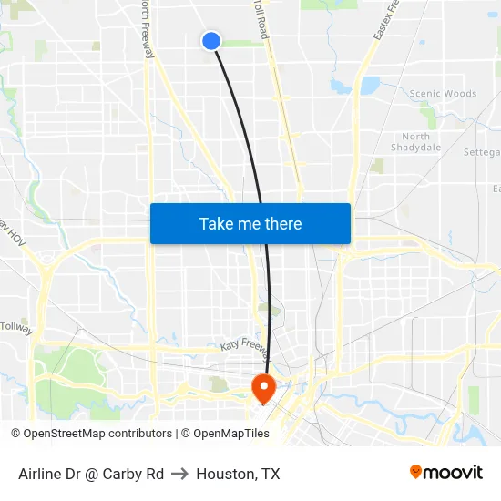 Airline Dr @ Carby Rd to Houston, TX map