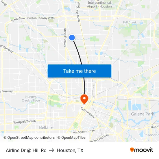 Airline Dr @ Hill Rd to Houston, TX map
