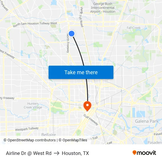 Airline Dr @ West Rd to Houston, TX map