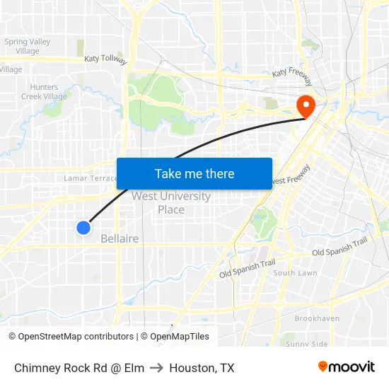 Chimney Rock Rd @ Elm to Houston, TX map