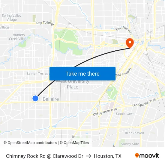 Chimney Rock Rd @ Clarewood Dr to Houston, TX map