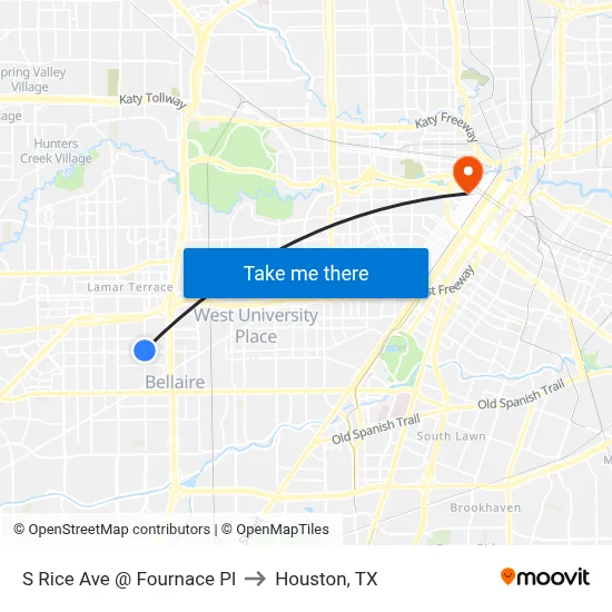 S Rice Ave @ Fournace Pl to Houston, TX map