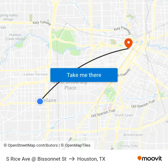 S Rice Ave @ Bissonnet St to Houston, TX map