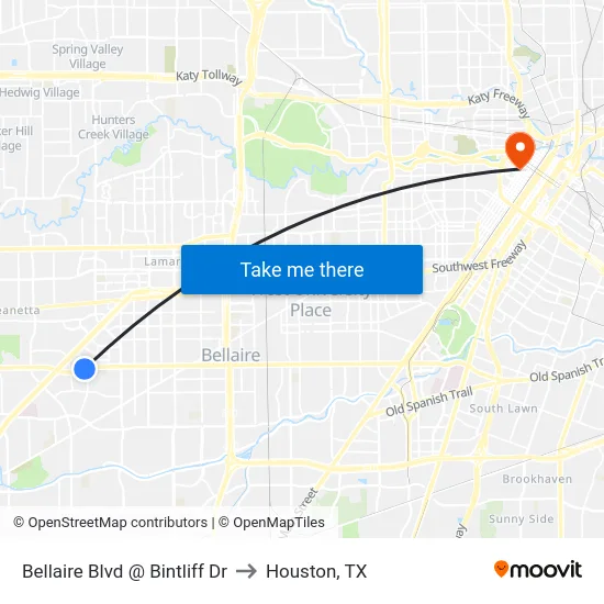 Bellaire Blvd @ Bintliff Dr to Houston, TX map