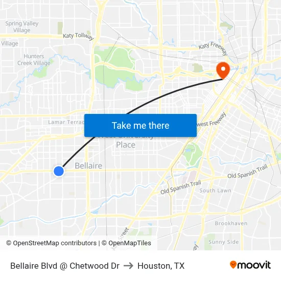 Bellaire Blvd @ Chetwood Dr to Houston, TX map