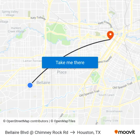 Bellaire Blvd @ Chimney Rock Rd to Houston, TX map