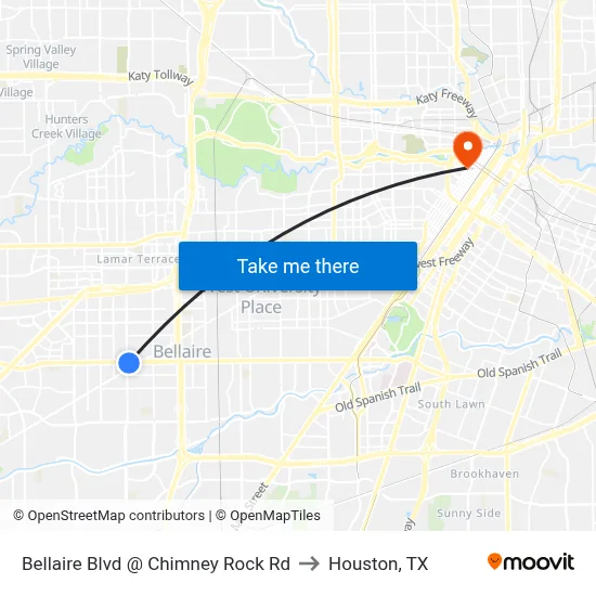 Bellaire Blvd @ Chimney Rock Rd to Houston, TX map