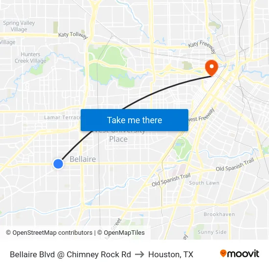 Bellaire Blvd @ Chimney Rock Rd to Houston, TX map
