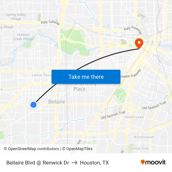 Bellaire Blvd @ Renwick Dr to Houston, TX map