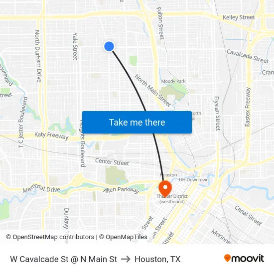 W Cavalcade St @ N Main St to Houston, TX map