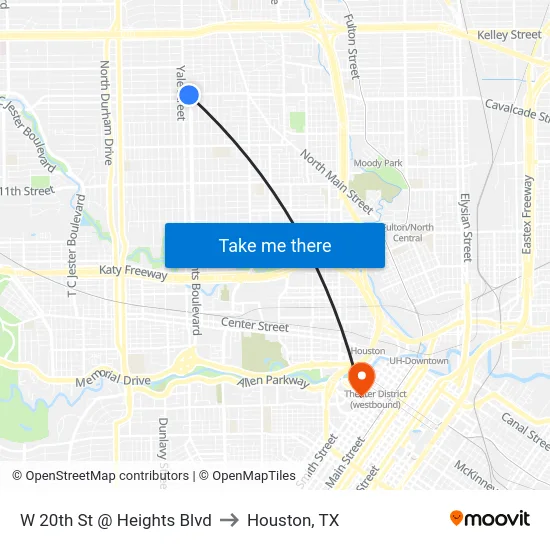 W 20th St @ Heights Blvd to Houston, TX map