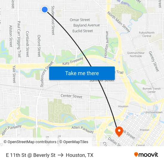 E 11th St @ Beverly St to Houston, TX map