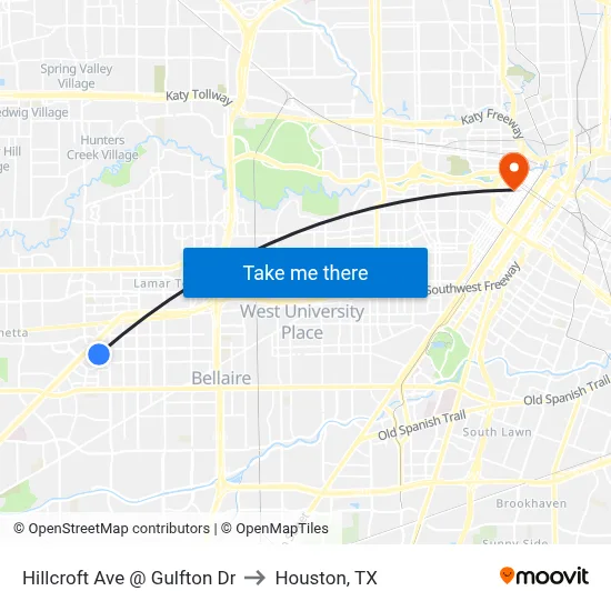 Hillcroft Ave @ Gulfton Dr to Houston, TX map