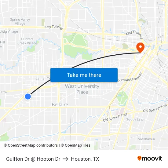Gulfton Dr @ Hooton Dr to Houston, TX map