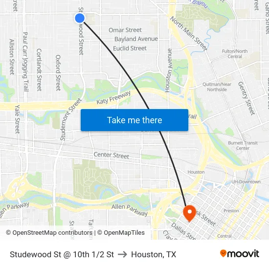 Studewood St @ 10th 1/2 St to Houston, TX map