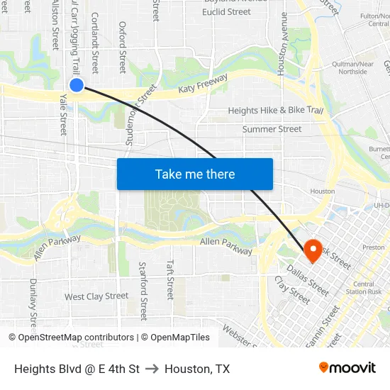 Heights Blvd @ E 4th St to Houston, TX map