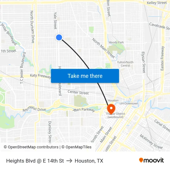 Heights Blvd @ E 14th St to Houston, TX map