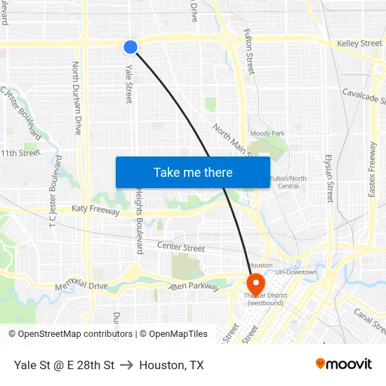 Yale St @ E 28th St to Houston, TX map