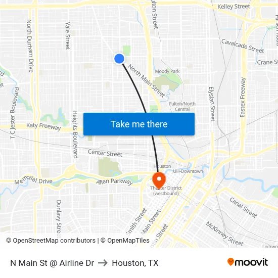 N Main St @ Airline Dr to Houston, TX map
