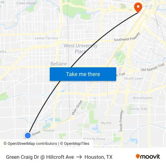Green Craig Dr @ Hillcroft Ave to Houston, TX map
