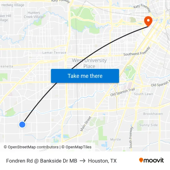 Fondren Rd @ Bankside Dr MB to Houston, TX map