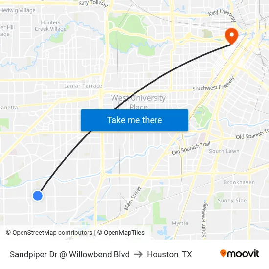 Sandpiper Dr @ Willowbend Blvd to Houston, TX map