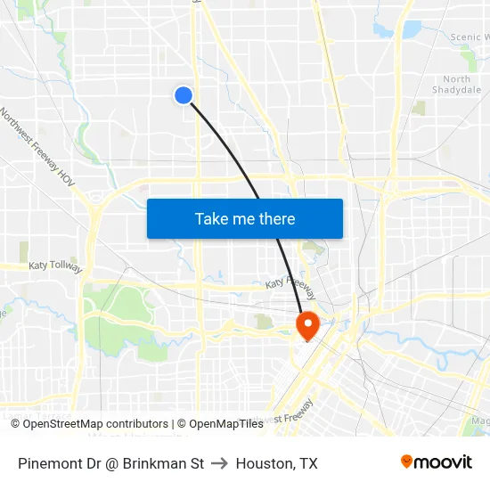 Pinemont Dr @ Brinkman St to Houston, TX map