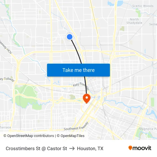 Crosstimbers St @ Castor St to Houston, TX map