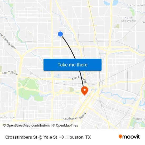 Crosstimbers St @ Yale St to Houston, TX map