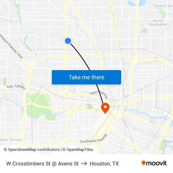 W Crosstimbers St @ Avens St to Houston, TX map