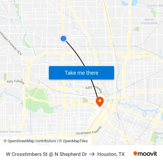 W Crosstimbers St @ N Shepherd Dr to Houston, TX map