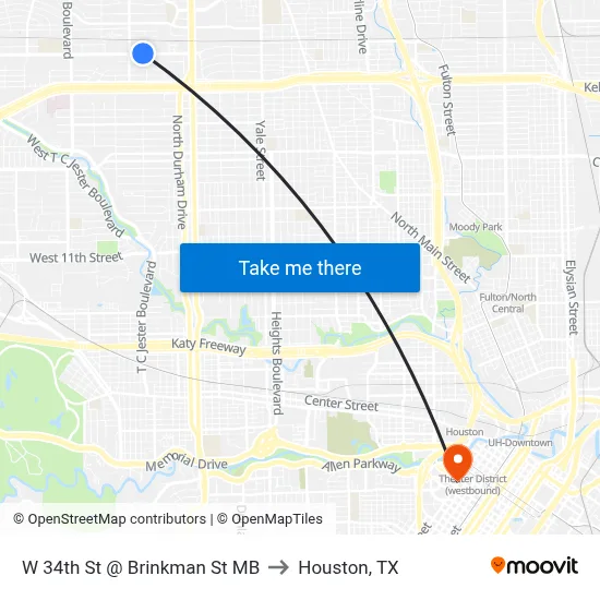 W 34th St @ Brinkman St MB to Houston, TX map