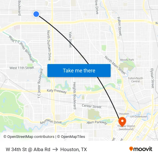 W 34th St @ Alba Rd to Houston, TX map