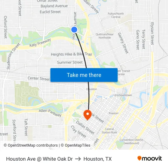 Houston Ave @ White Oak Dr to Houston, TX map