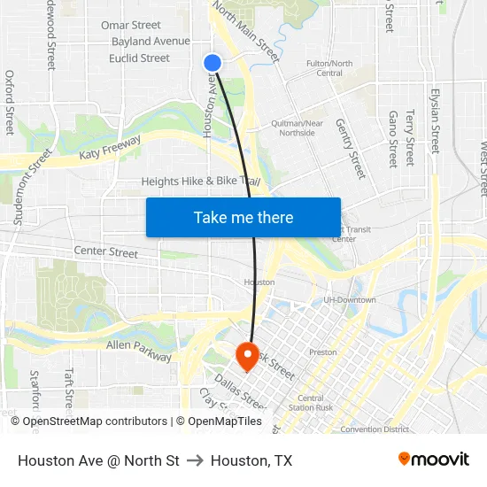 Houston Ave @ North St to Houston, TX map