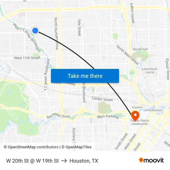 W 20th St @ W 19th St to Houston, TX map