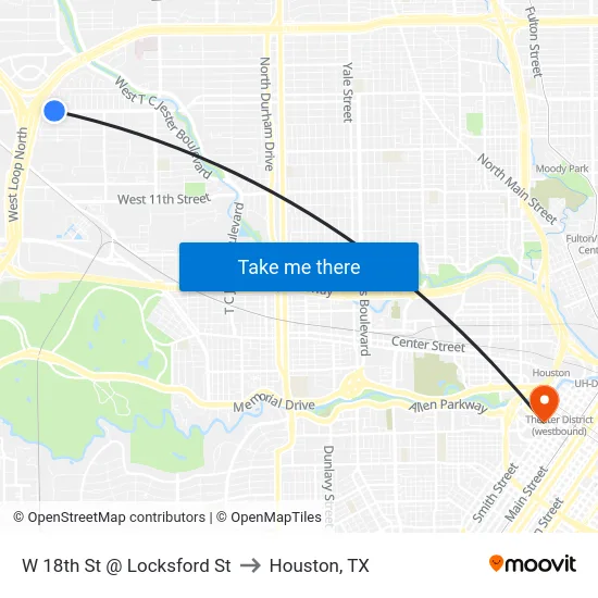 W 18th St @ Locksford St to Houston, TX map