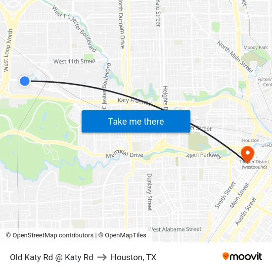 Old Katy Rd @ Katy Rd to Houston, TX map