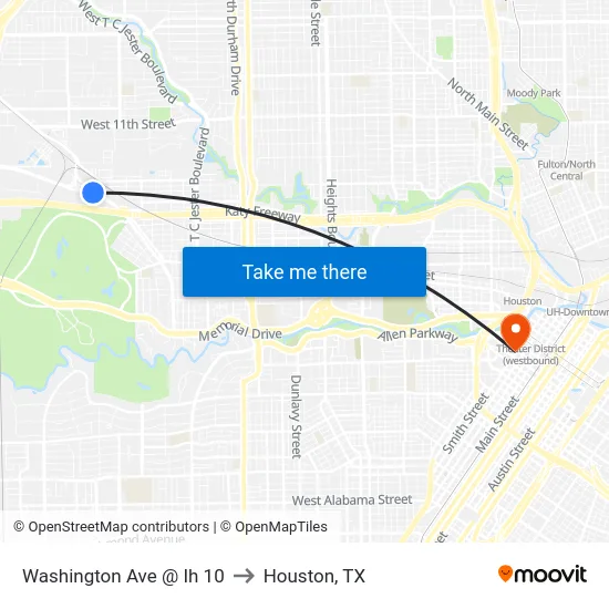 Washington Ave @ Ih 10 to Houston, TX map
