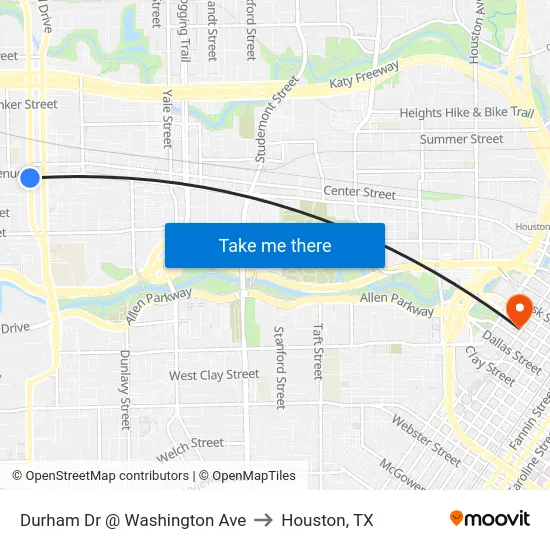 Durham Dr @ Washington Ave to Houston, TX map